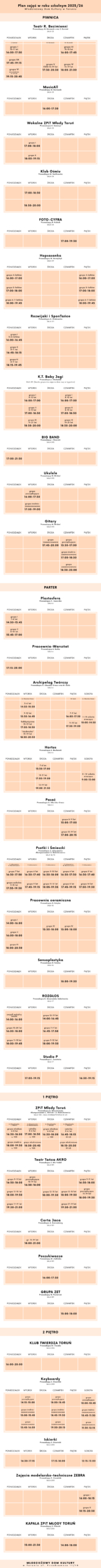 Plan zajęć na rok szkolny 2025/2026